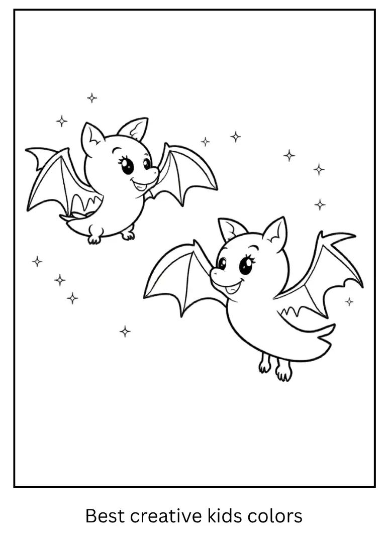 Flying Bat Friends Halloween Coloring Page