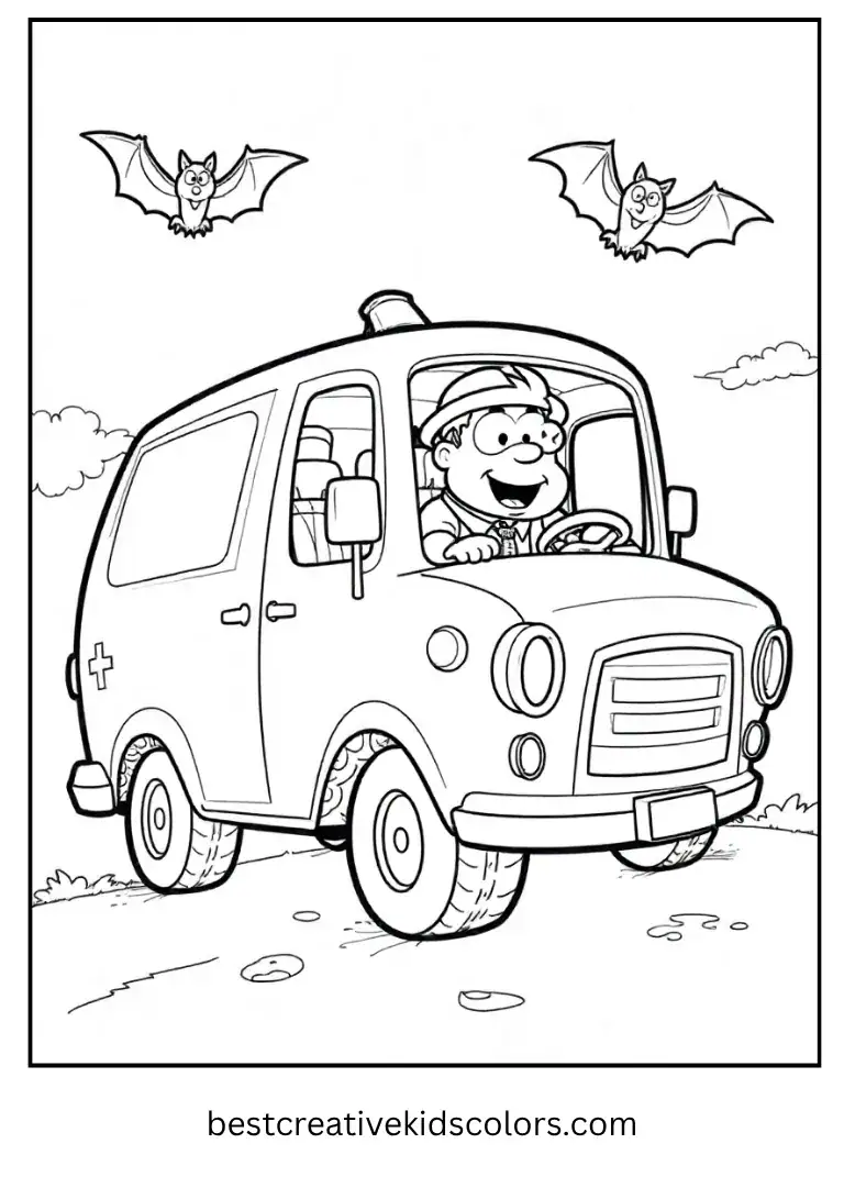 Fred and the Mystery Machine Halloween Coloring Page