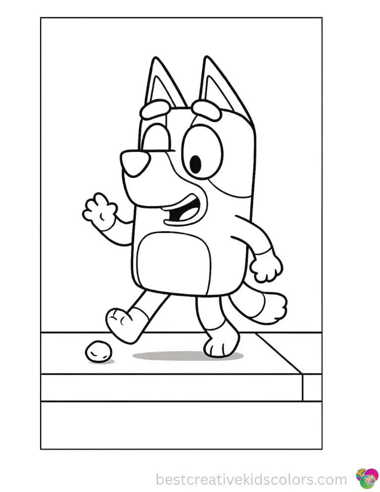 Bluey kicks a little pebble along the footpath all the way home, counting each kick out loud.