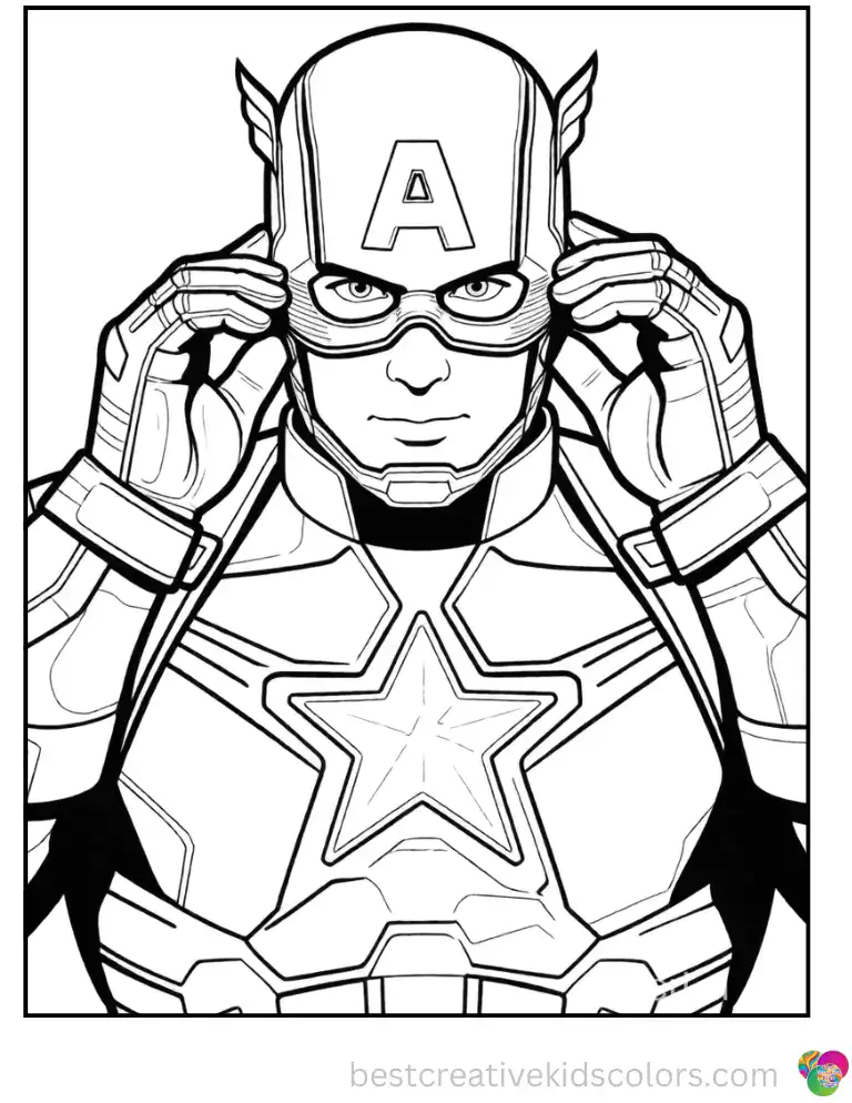 Captain America carefully adjusts his iconic winged helmet, fully prepared for his next Avengers mission.