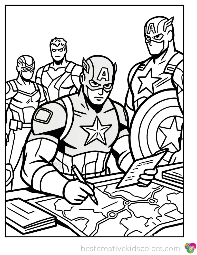 Captain America studies his tactical route map, preparing his Avengers squad for the next mission.