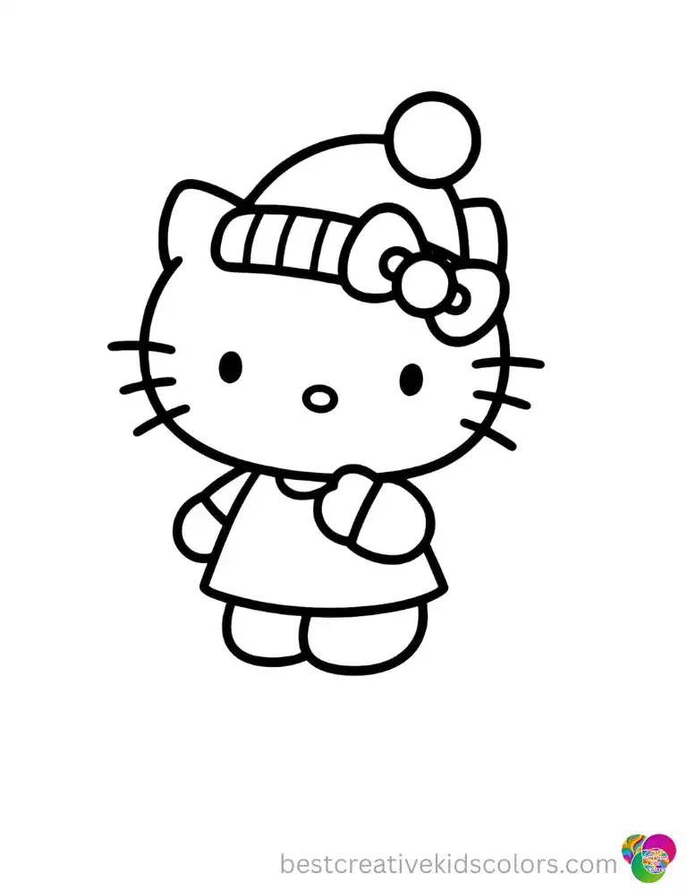 Hello Kitty places a shiny gold star on the highest branch.