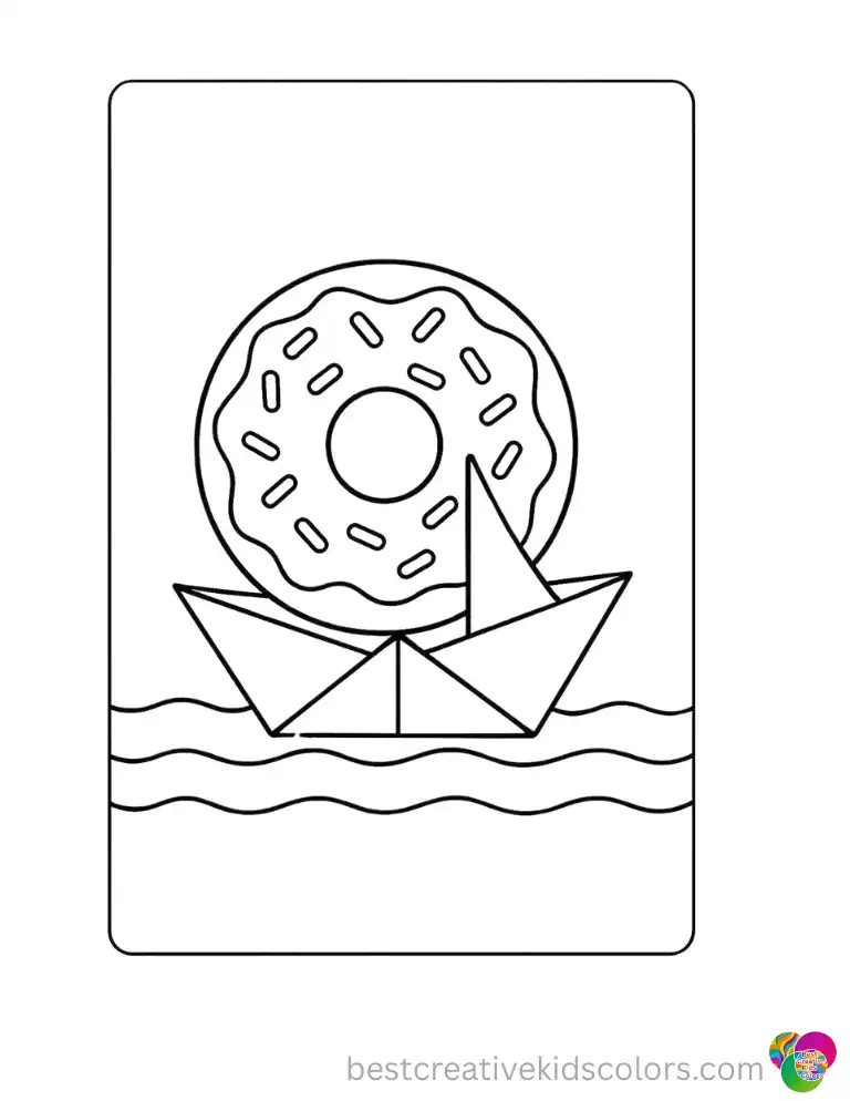 Use Free Interactive Coloring Pages of Donuts to see a pastry sailing in a paper boat.