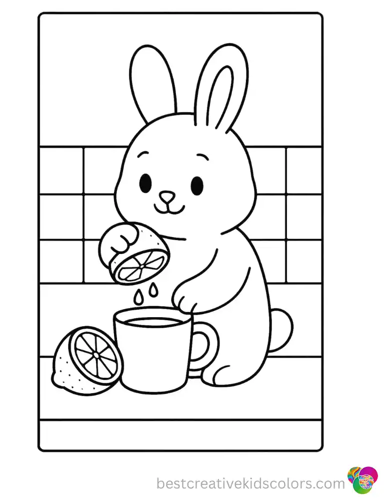 Free Printable Bunny Coloring Page Lemon Squeezing Scene