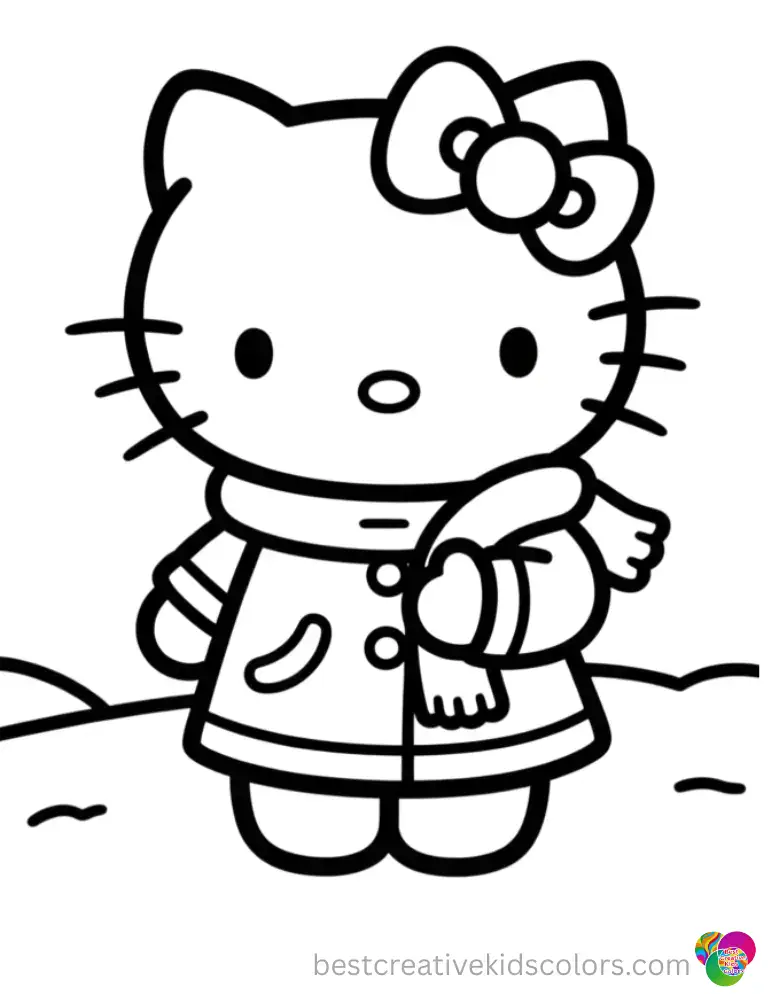 Hello Kitty carries a pinecone wreath with a giant silk bow.