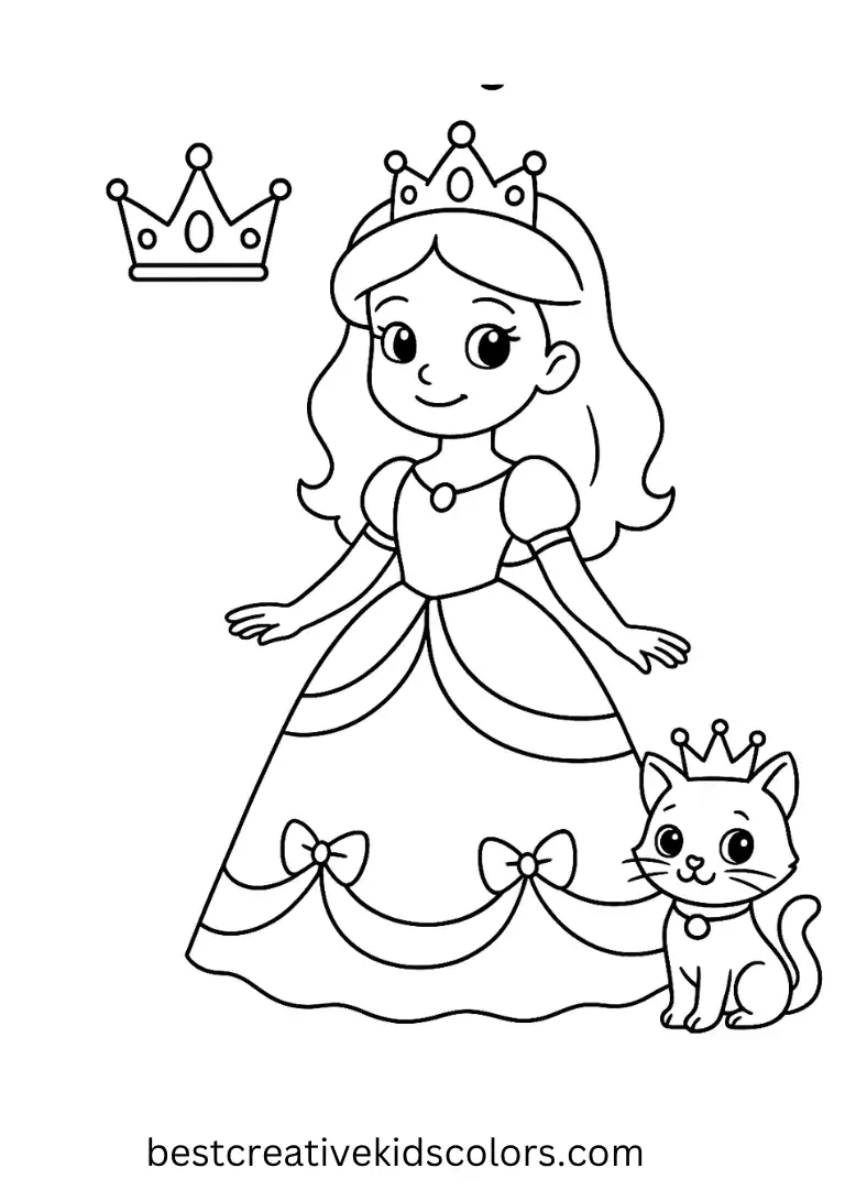 Decorate sparkling crowns, elegant gowns, and royal pets with bright colors.