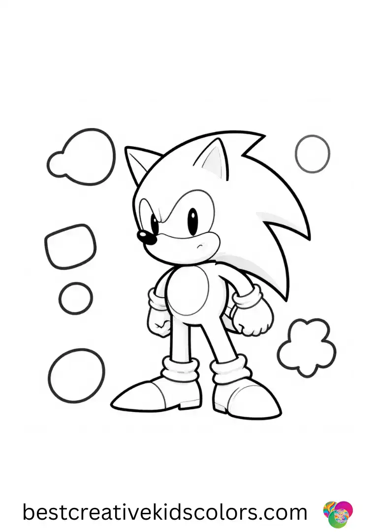 Free Sonic 3 coloring pages depicts Sonic painting simple shapes on a wall while laughing.