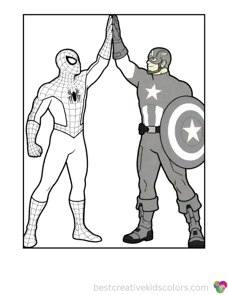 Spider-Man and Captain America share a triumphant high-five after defeating their enemies together.