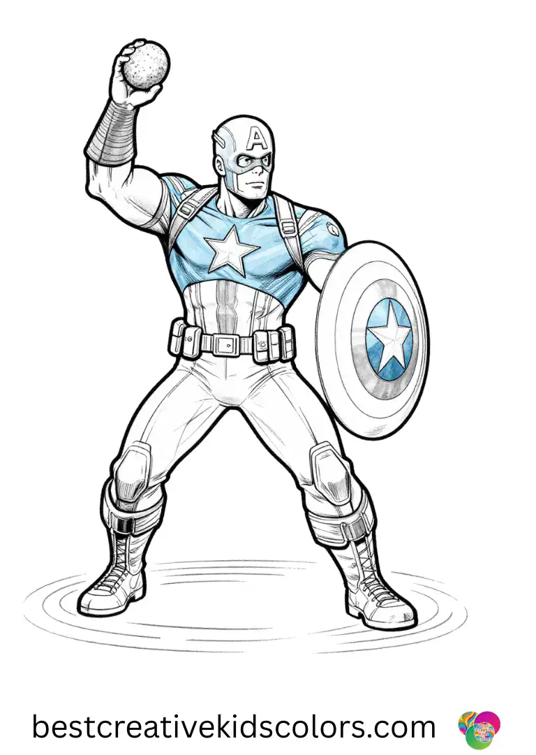 Tossing a pebble gently into water, Free printable captain america coloring pages for adults shows calm play.