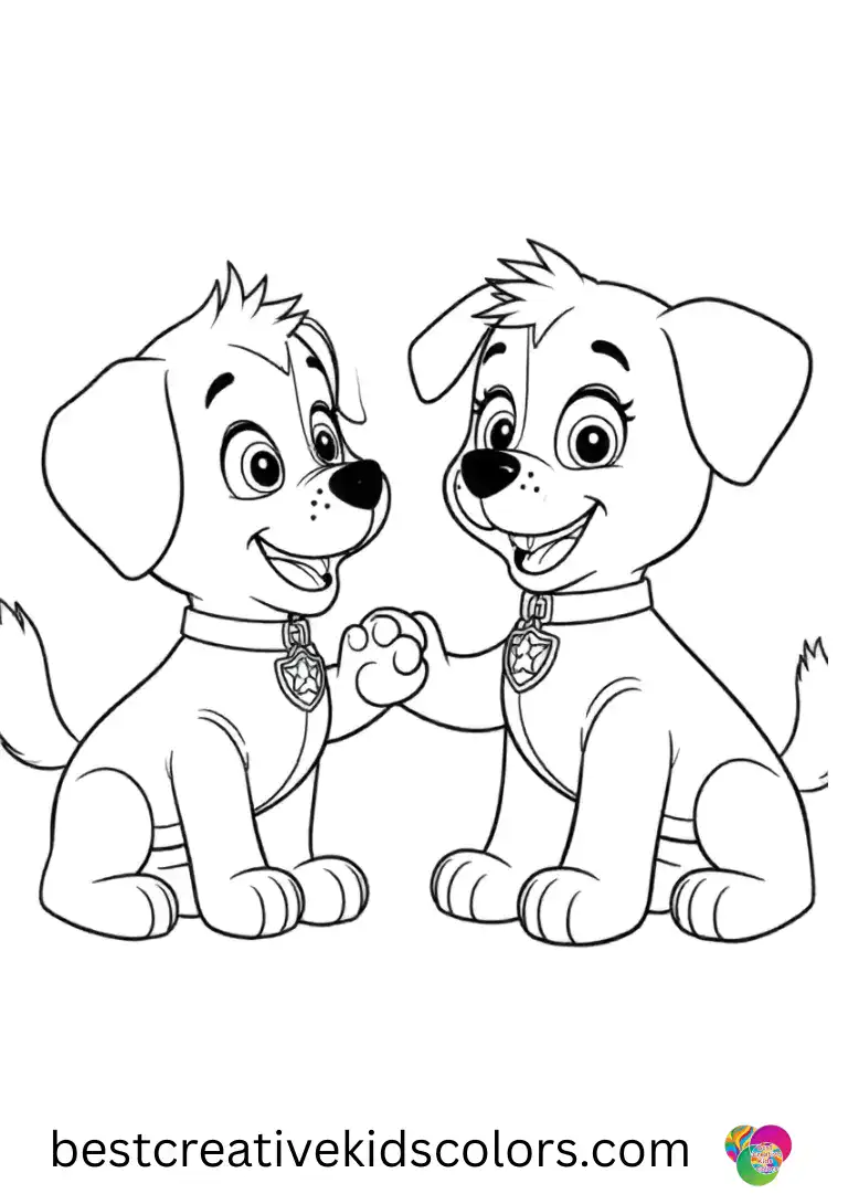 Pups line up for a friendly paw shake in Free printable easy Paw Patrol coloring pages.