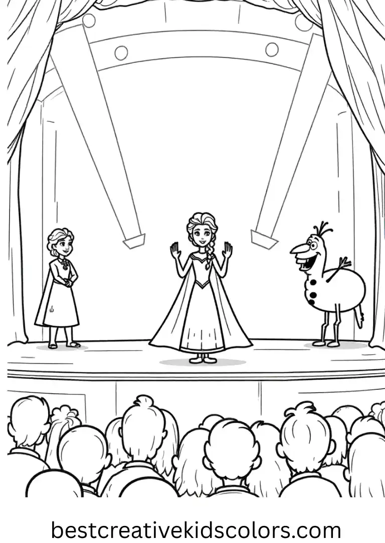Spotlights bounce across the crowd as lyrics change color in Frozen Sing-along Disney World