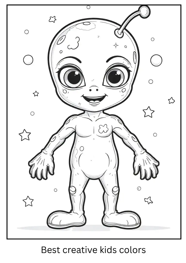 Fun Alien Coloring Page with Smiling Face