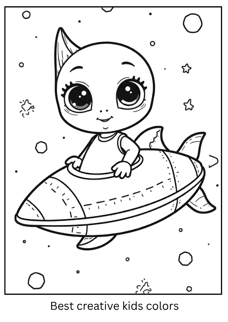 Fun Alien Coloring Page with Spaceship