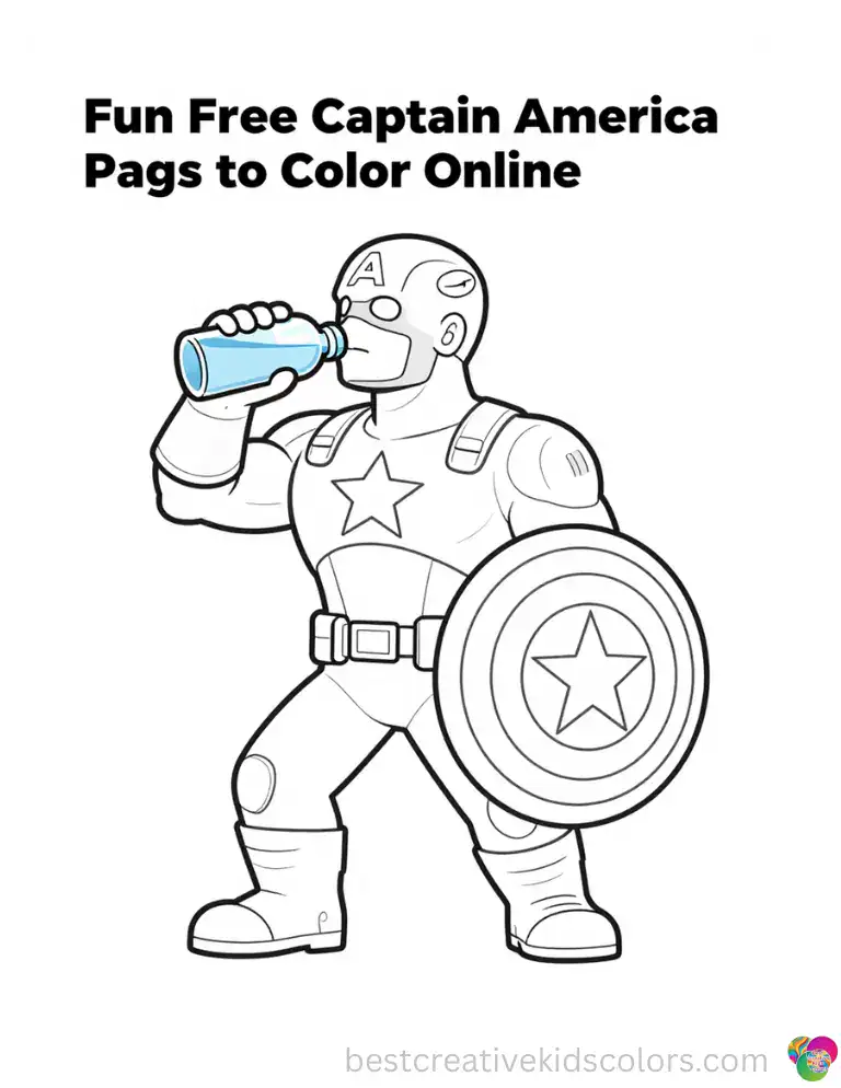 Captain America takes a quick water break mid-mission, his shield propped against the wall beside him.