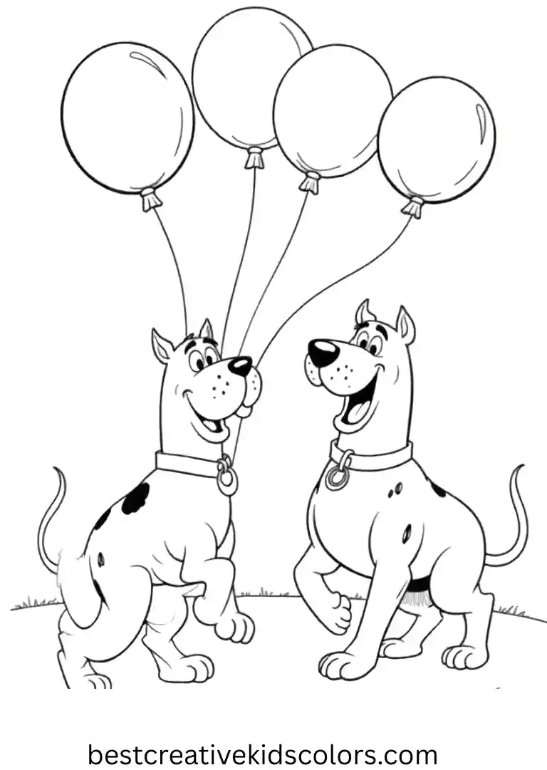 Scooby twirls happily under the moon with playful ghosts around him.