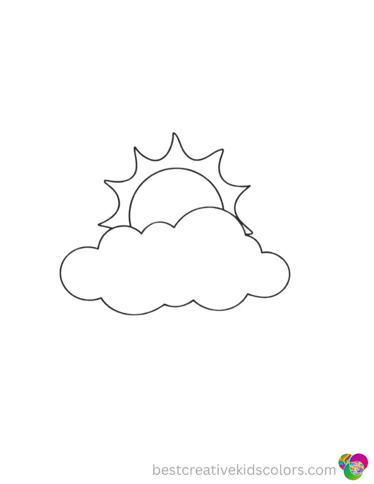 A friendly sun beaming warmly from behind a white cloud.