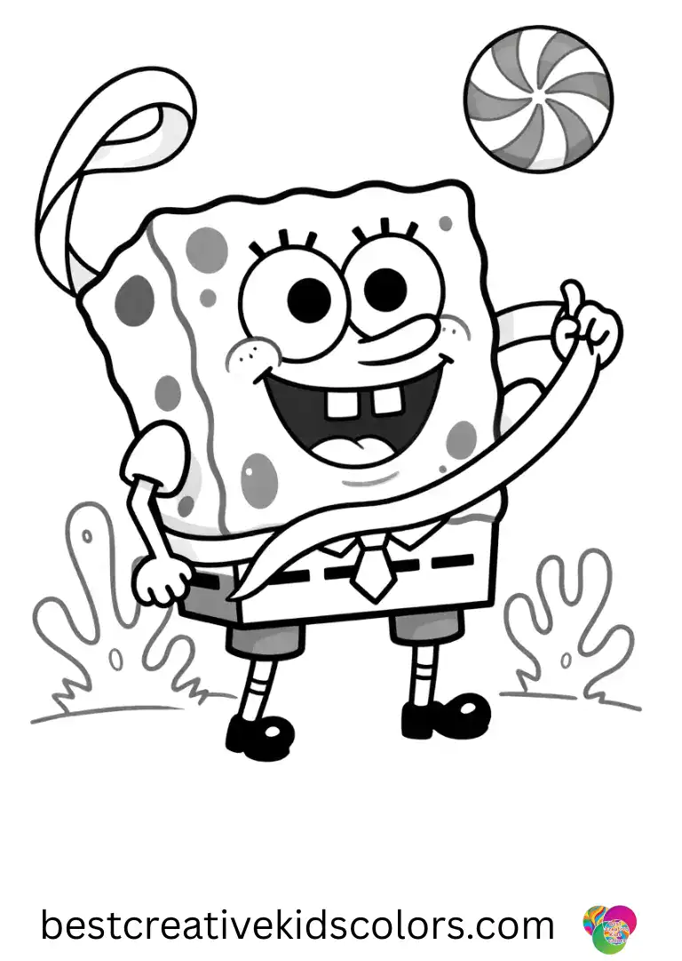 Funny spongebob coloring pages disney captures SpongeBob wrapping floating peppermint ribbons around coral.