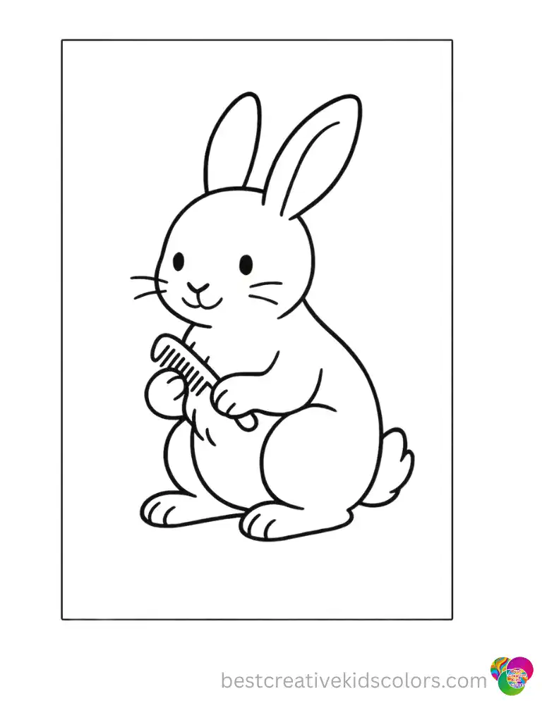 Fur Brushing Rabbit Coloring Sheet