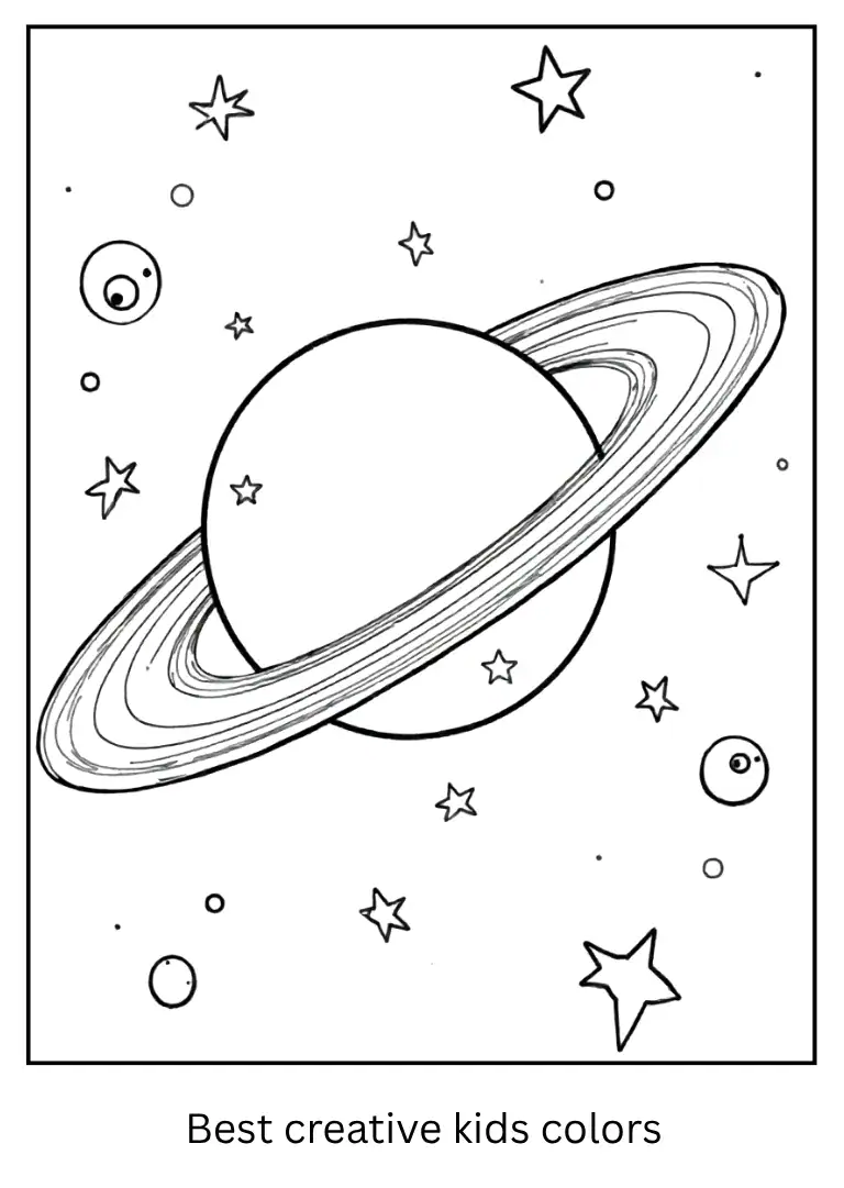 Gas Giant Coloring Page of Saturn with Moons