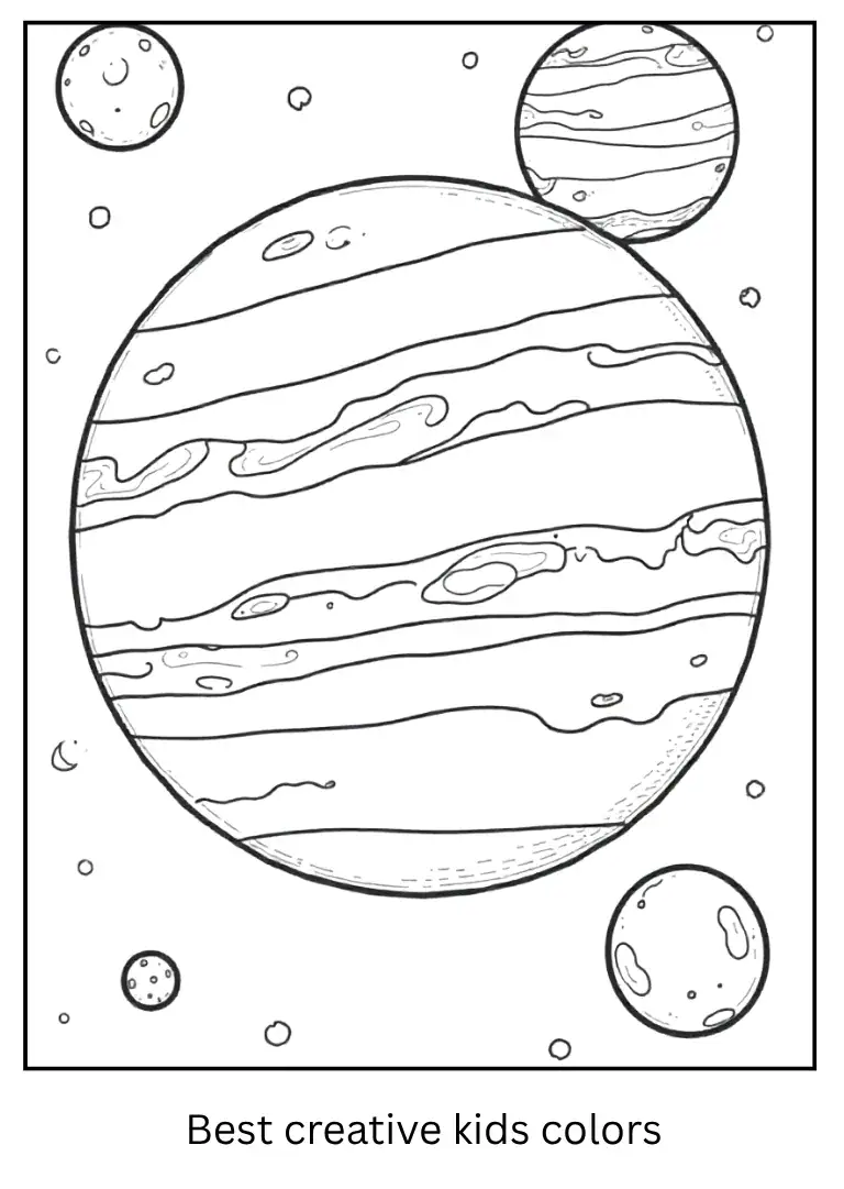 Gas Giant Coloring Page with Moons Around Jupiter
