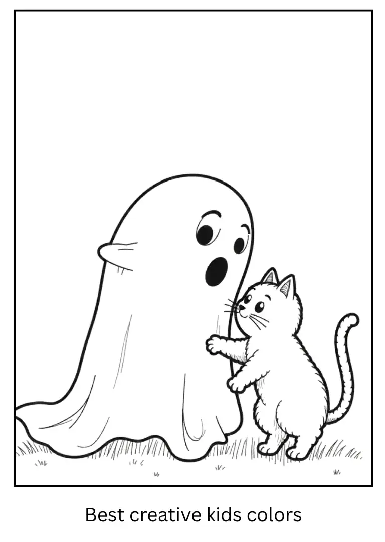 Ghost and Cat Halloween Coloring Page
