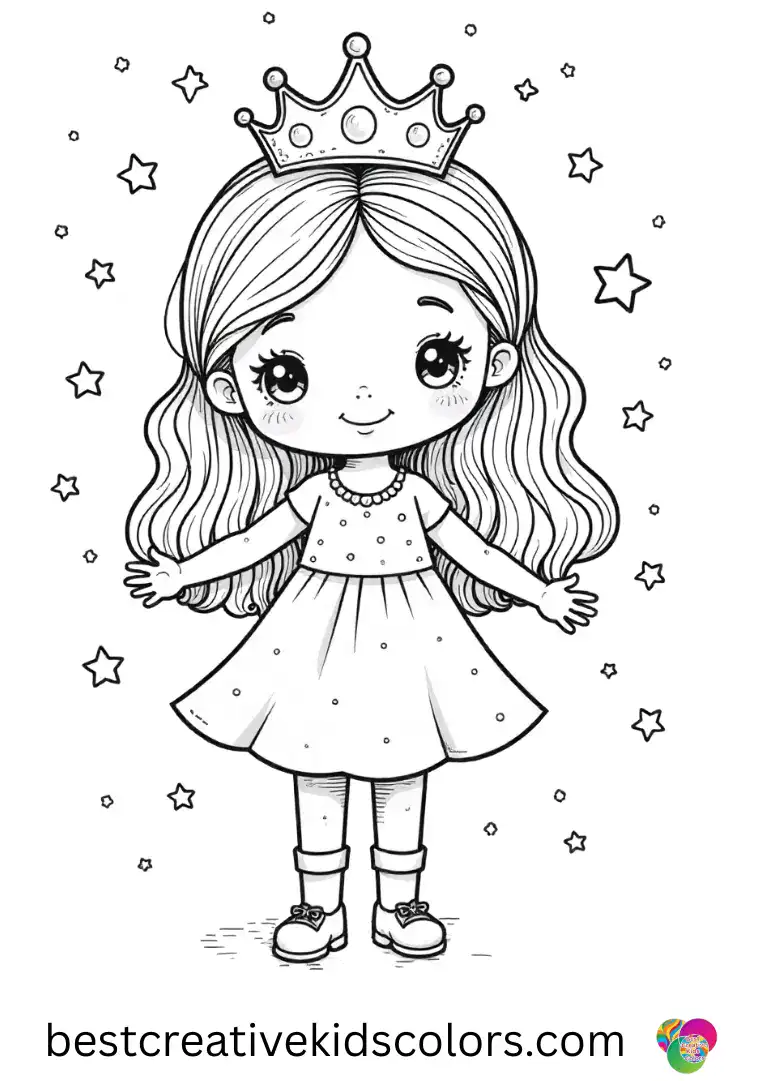 Girl Happy Birthday Coloring Pages show a tiara floating over scattered tiny stars