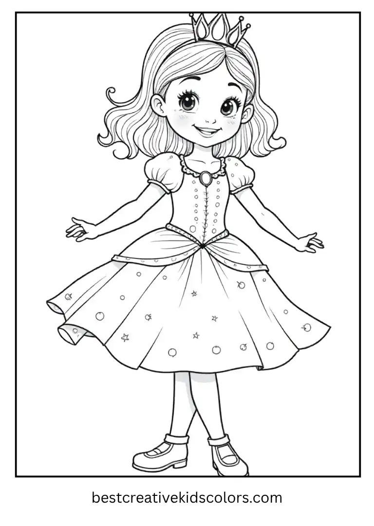 A little girl twirls in her sparkly Halloween dress.