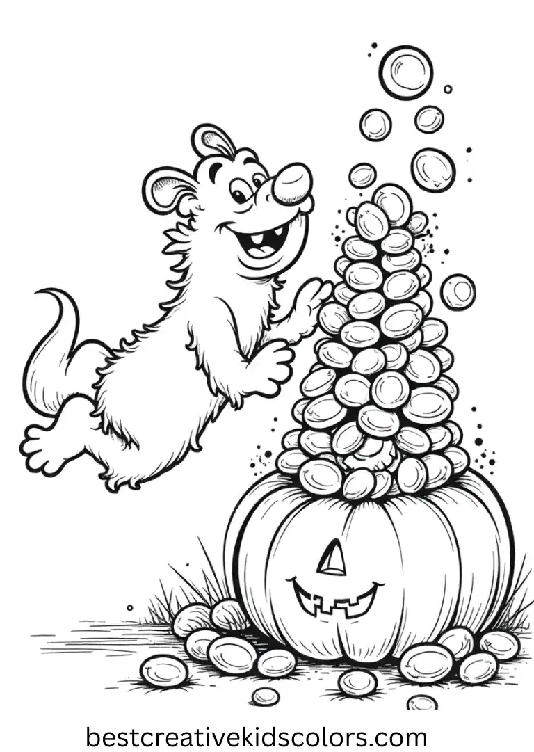 Shaggy leaps into a colorful mountain of Halloween treats with delight.