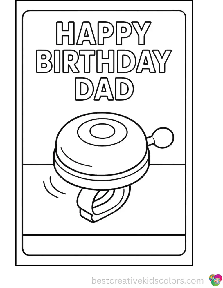 A bicycle bell spins softly in Happy Birthday Dad colouring Pages on a clear tabletop