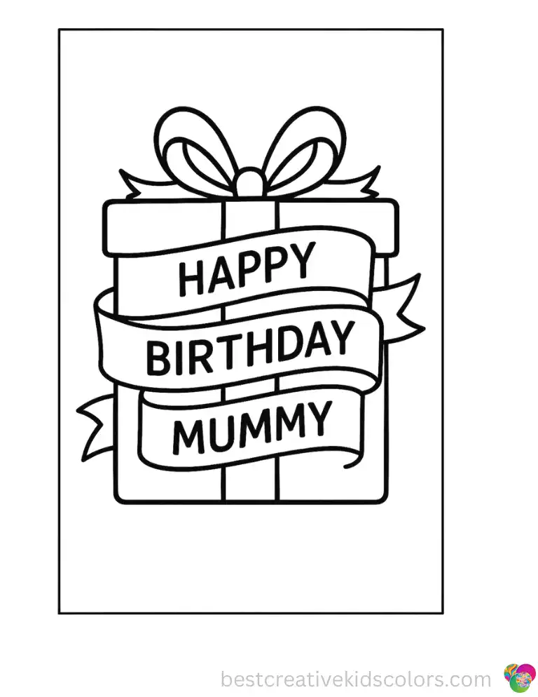 A ribbon twists across a box in Happy Birthday Mummy template tightly