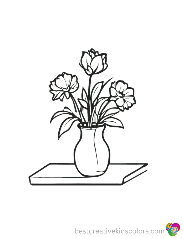 A vase of flowers sits on a counter in Happy birthday mom coloring page pdf free download