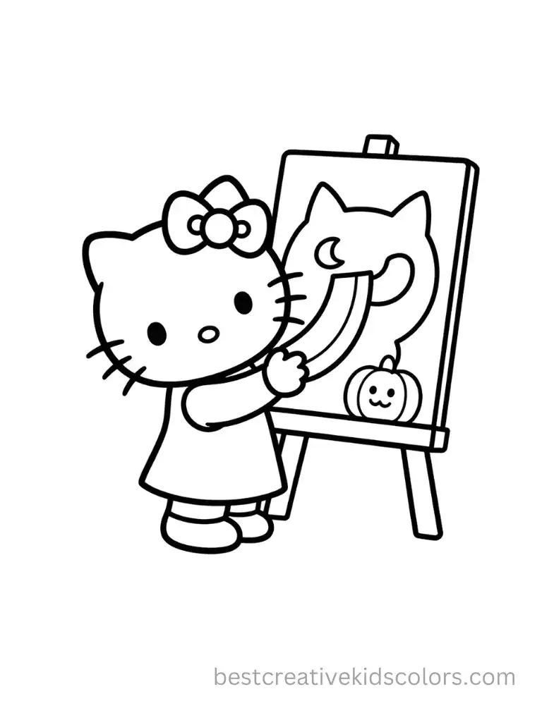 Hello Kitty Adds a Curved Paper Tail to a Halloween Cat Poster