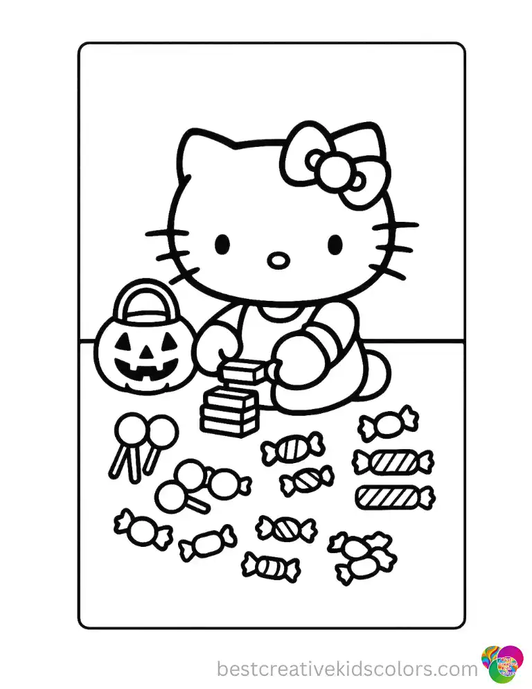 Candy everywhere Hello Kitty sorts every piece by type with the focus of an absolute professional. Jump into Color Online and color her haul.