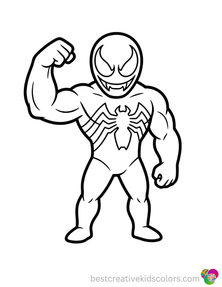High-resolution line art captures Venom flexing one massive arm to show his strength.
