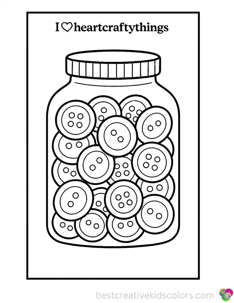 A jar filled with shiny colorful crafting buttons sits in Iheartcraftythings coloring pages.