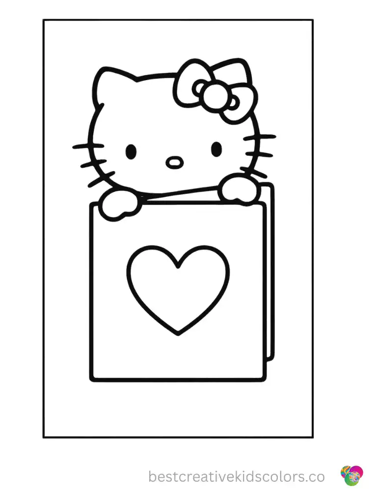 Hello Kitty peeks out softly from behind a giant smooth greeting card.
