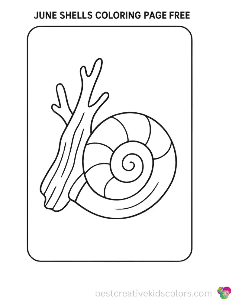 Three overlapping scallop shells form a neat pile in June shells coloring page free download.
