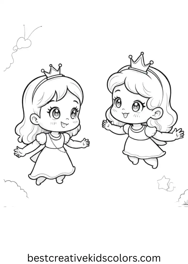 Princesses make shadow puppets on a wall in Kawaii Printable coloring pages free.