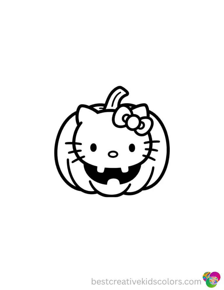 Kitty face for halloween cleanly shows a kitty face smiling softly on a round orange pumpkin.