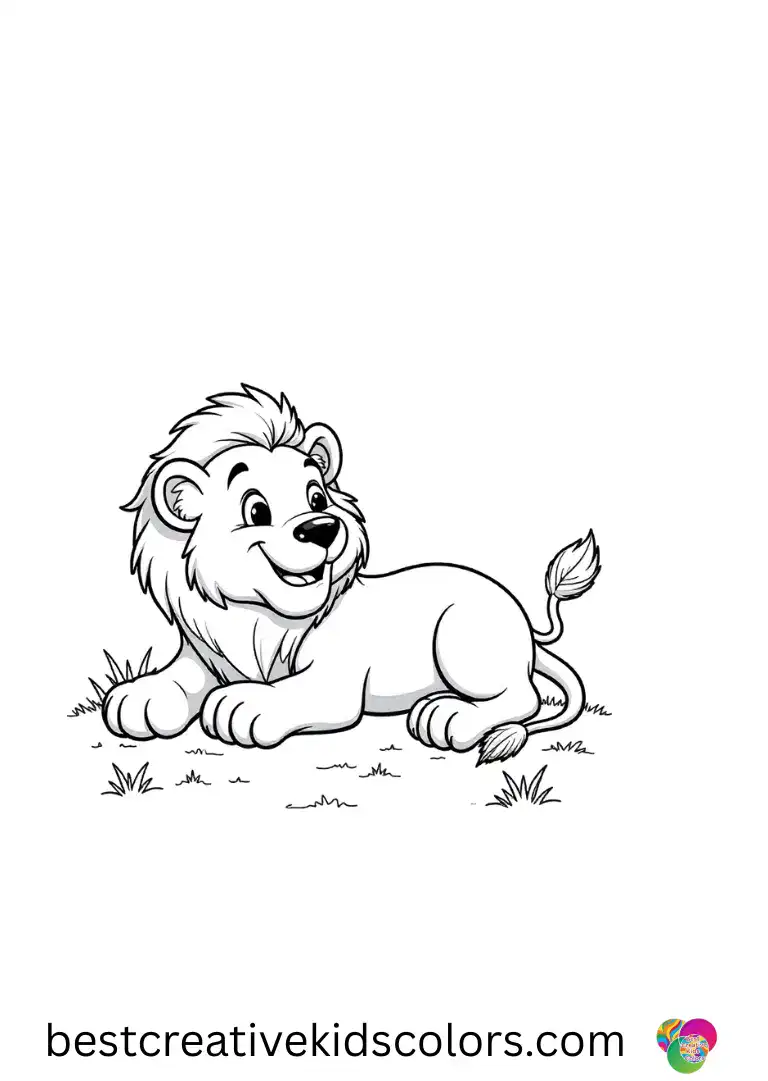 Lion coloring pages colored display a completed illustration of a lion rolling onto its side in bright sunlight.