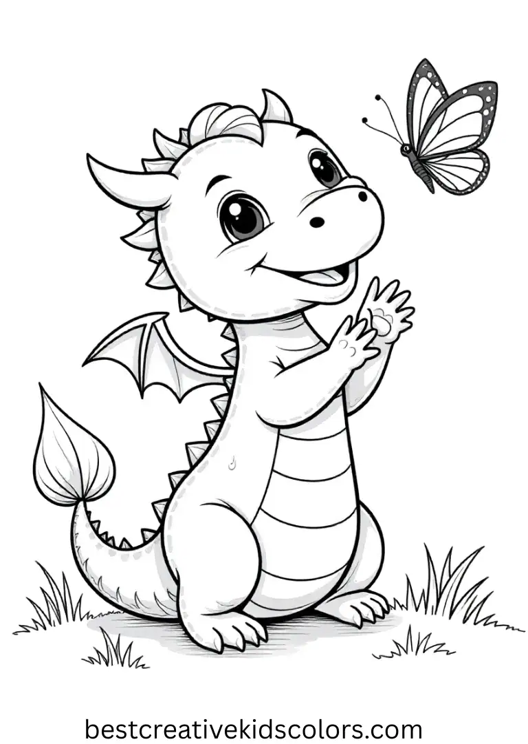 Little Dragon Drawing Sheet With Butterfly