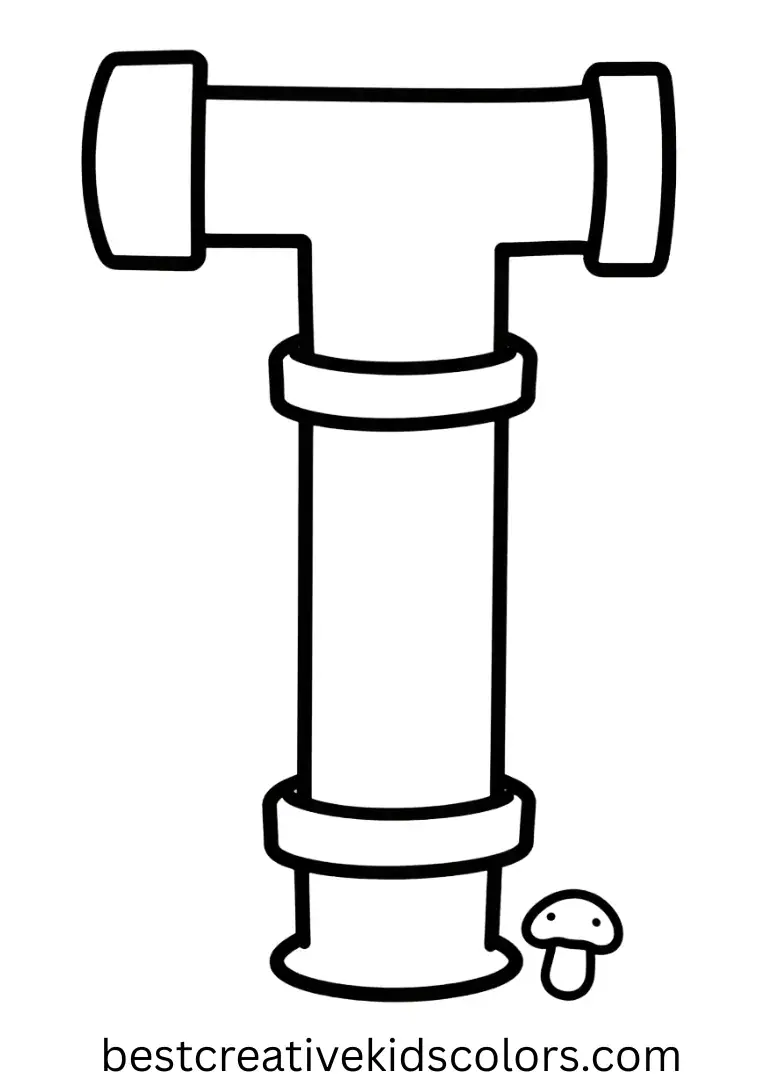 Mario pipe coloring page features a pipe with a small mushroom growing next to it.