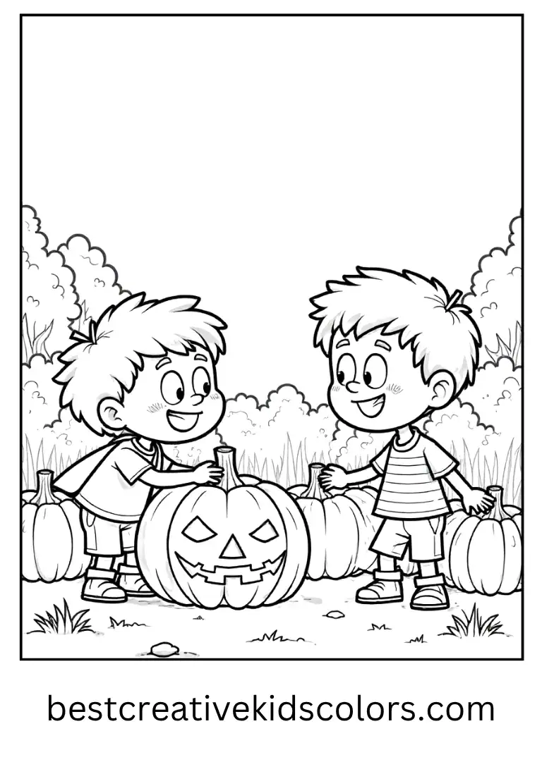 The friends explore pumpkins glowing in the dark.