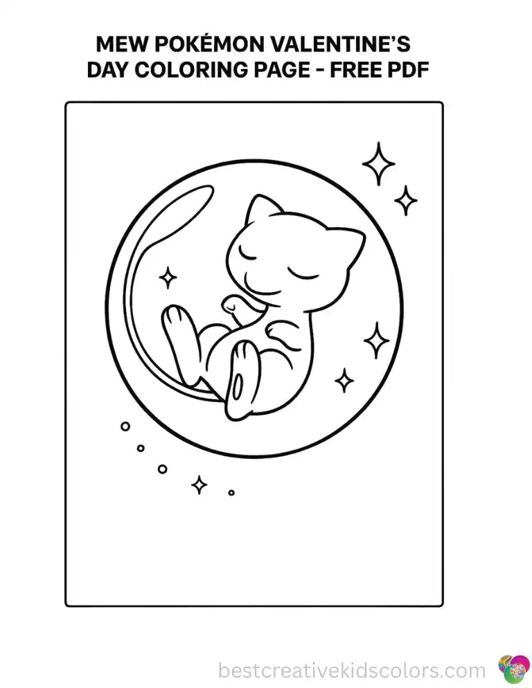 Mew floats dreamily inside a glittering pink bubble, leaving a trail of tiny sparkles.