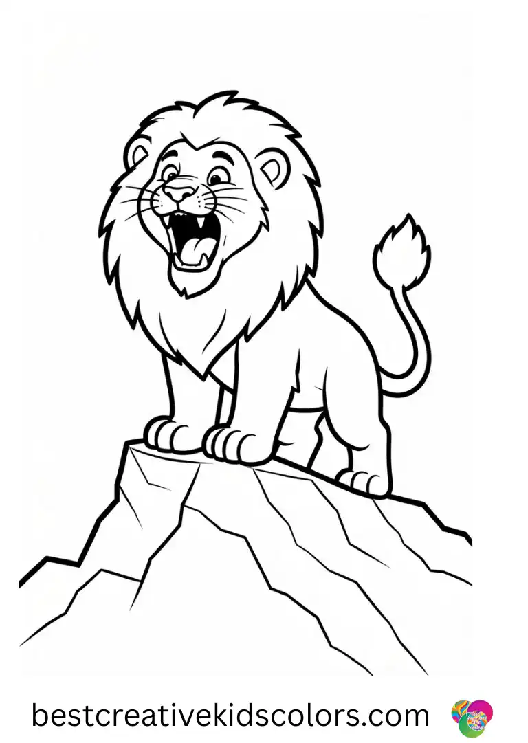 Mighty lion roars across the horizon coloring pages free depict a lion planting its feet atop a jagged ridge.