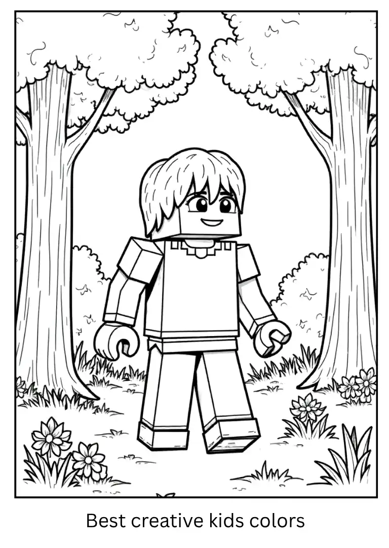 Minecraft Coloring Page – Alex Explores a Forest