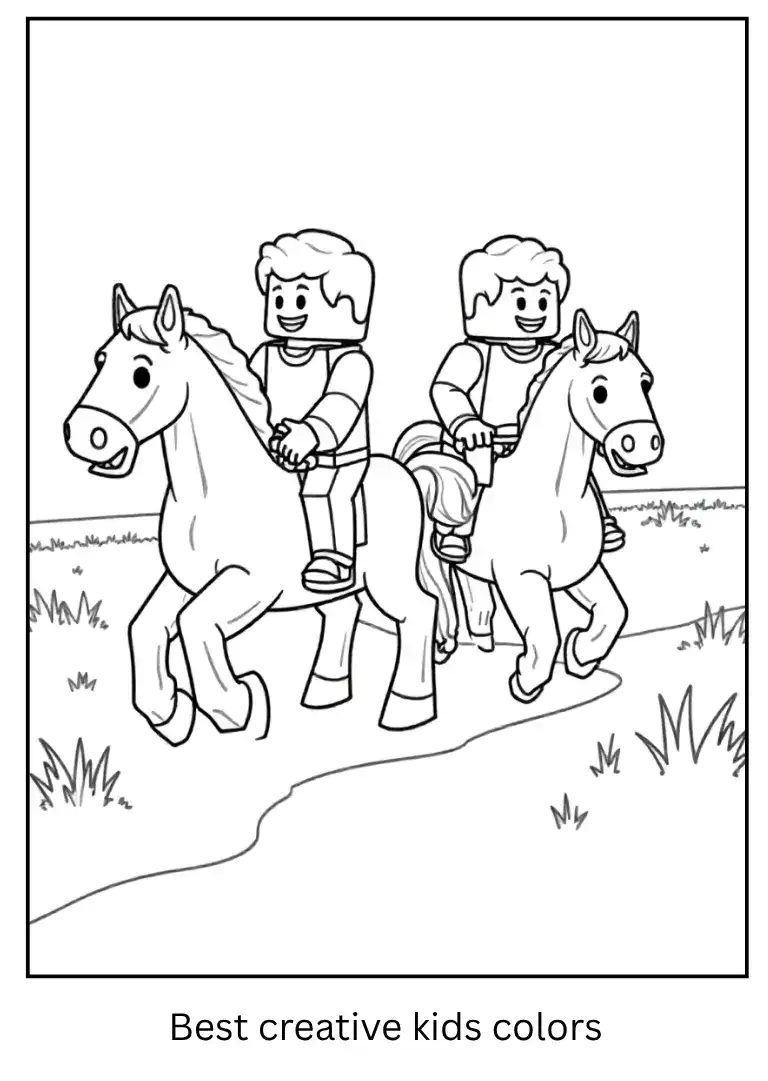 Minecraft Coloring Page – Friends Ride Horses