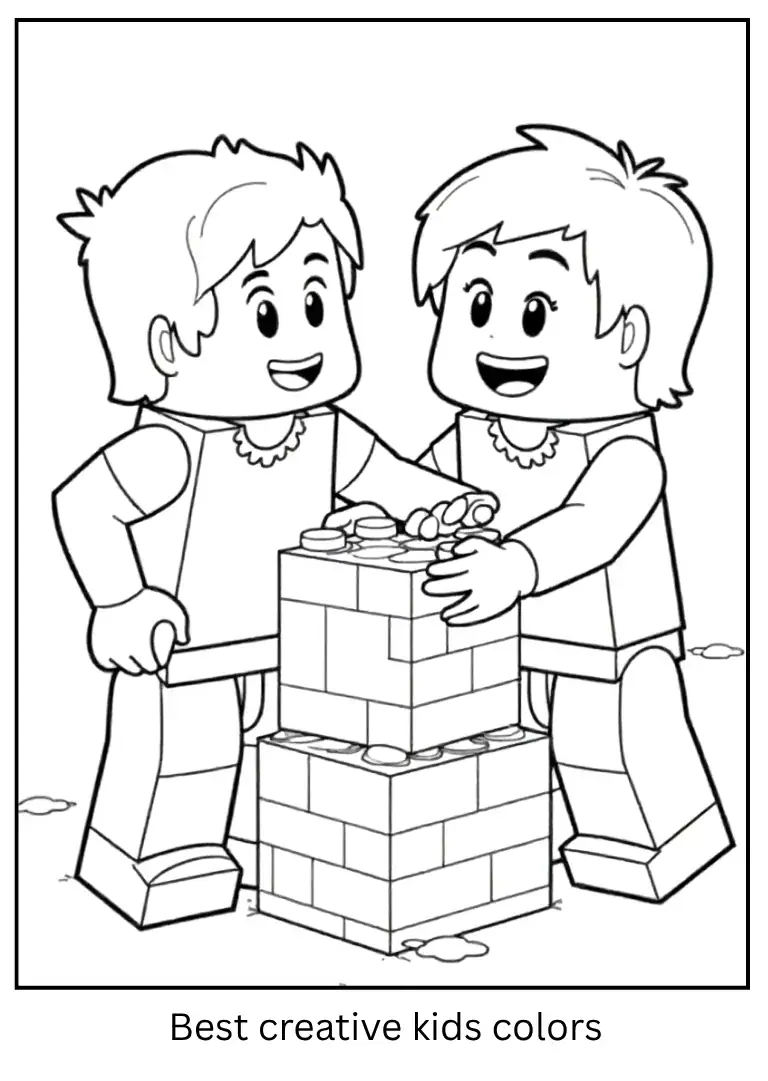 Minecraft Coloring Page – Steve and Alex Build Together