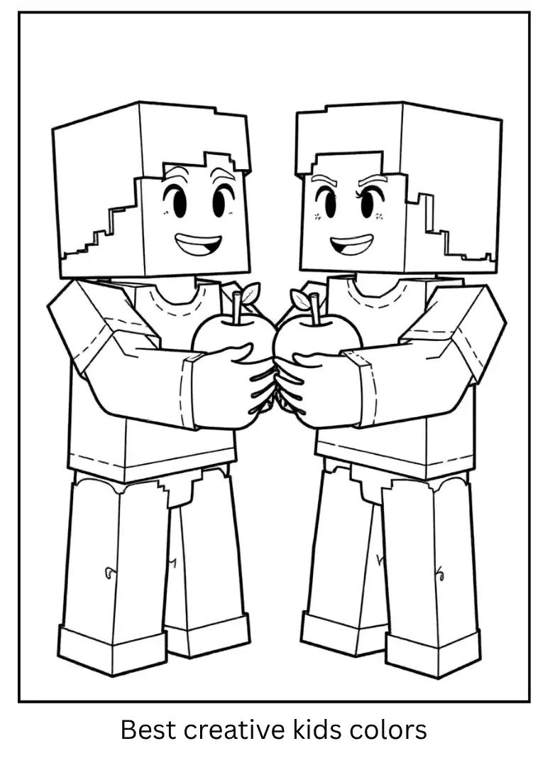 Minecraft Coloring Sheet – Alex and Steve Share Apples