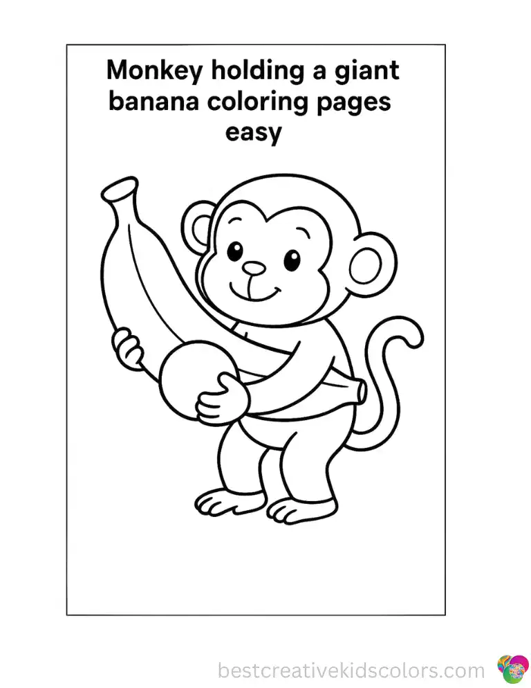 Monkey holding a giant banana coloring pages easy shows a monkey placing a colorful ball carefully into a basket
